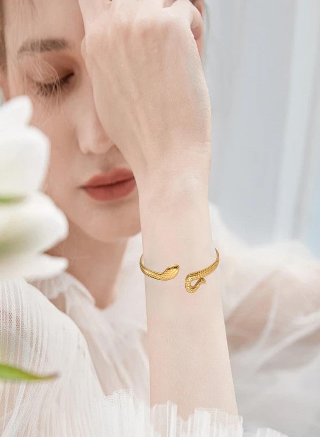 UNIFT Snake Bracelet for Women Stainless Steel Vintage Chic Open Serpent Bangle Bracelet Animal Jewelry (gold 1) - Image 2